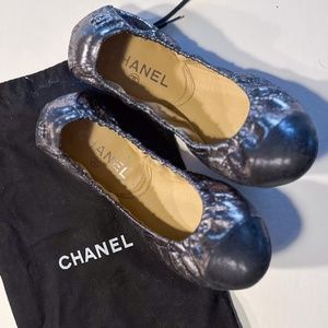 Chanel Metallic Cap-Toe Flats - Size US 8/IT 38